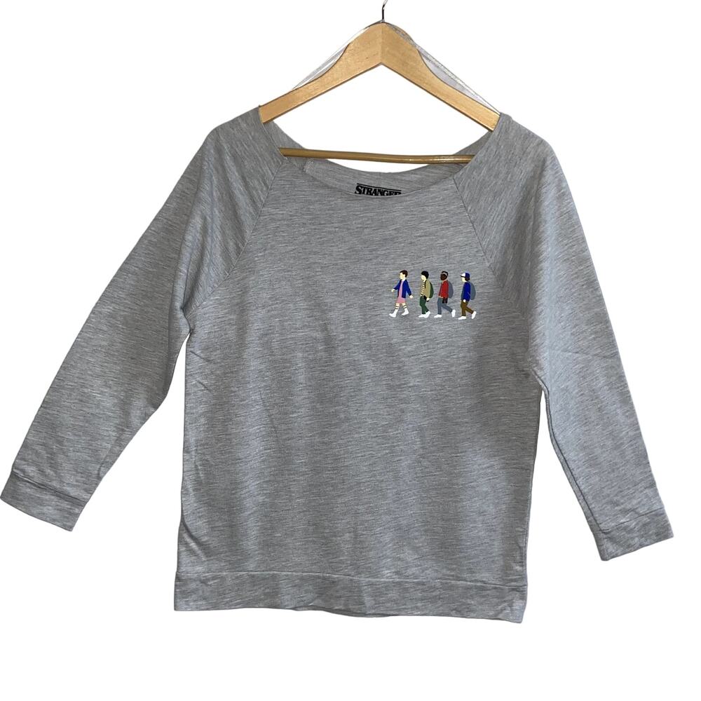 Stranger Things Sweatshirt Wome Medium Off The Shoulder Gray Top *